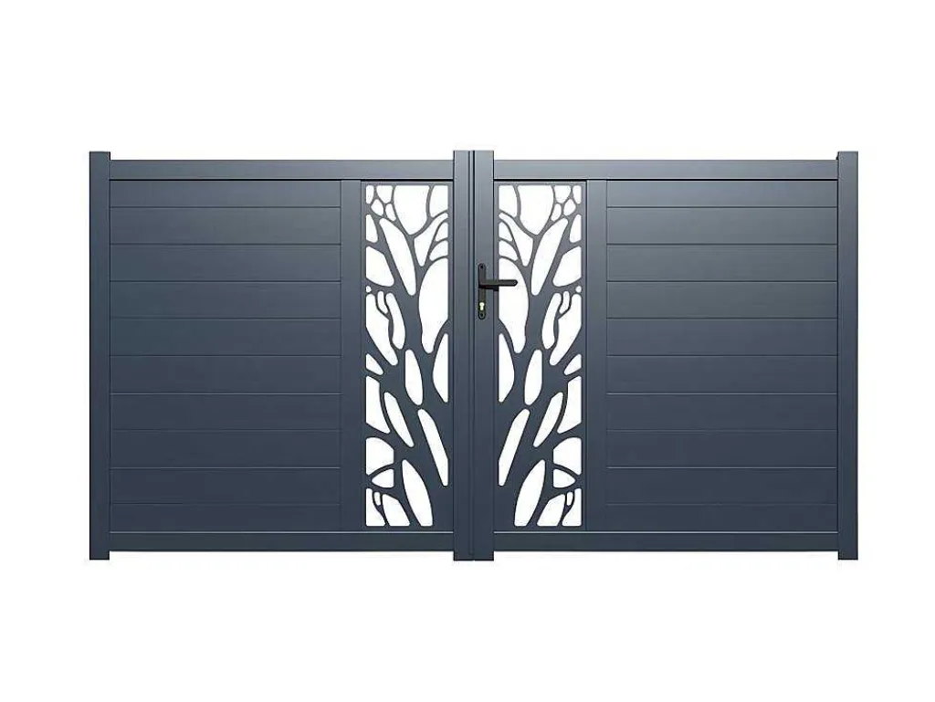 Halfopengewerkte Aluminium Draaipoort Met Motief B350 X H179 Cm Antraciet Labrit Ii-EXPERTLAND New