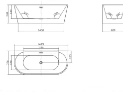 Halfvrijstaand Bad Divina -245L - 170 X 75 X 58Cm - Glanzend Zwart - Acryl - Divina-Shower & Design New