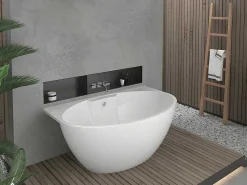 Halfvrijstaand Ovaal Bad - 197 Liter - 151 X 94 X 60 Cm - Wit - Acryl - Pagrus-Shower & Design Outlet