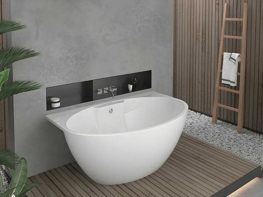 Halfvrijstaand Ovaal Bad - 197 Liter - 151 X 94 X 60 Cm - Wit - Acryl - Pagrus-Shower & Design Outlet