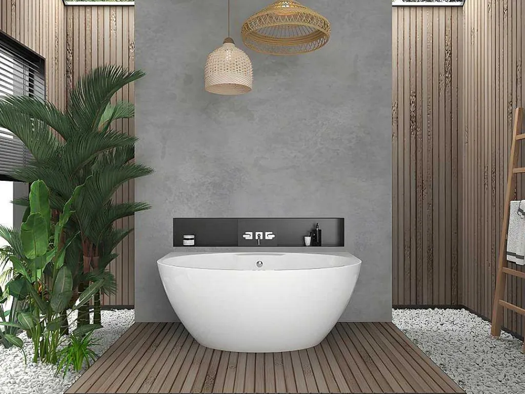 Halfvrijstaand Ovaal Bad - 197 Liter - 151 X 94 X 60 Cm - Wit - Acryl - Pagrus-Shower & Design Outlet