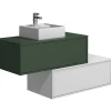 Hangend Badkamermeubel Groen En Wit Met Enkele Wastafel En Twee Laden - 94 Cm - Teana Ii-Vente-unique Sale