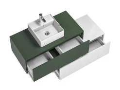 Hangend Badkamermeubel Groen En Wit Met Enkele Wastafel En Twee Laden - 94 Cm - Teana Ii-Vente-unique Sale