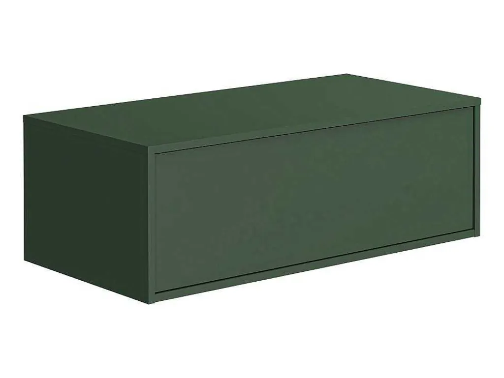 Hangend Badkamermeubel Groen En Wit Met Enkele Wastafel En Twee Laden - 94 Cm - Teana Ii-Vente-unique Sale