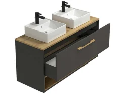 Hangend Badkamermeubel Met Dubbele Wastafel En Spiegelkast - Antraciet - 120 Cm - Yangra-Vente-unique Outlet