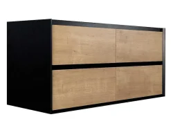 Hangend Badkamermeubel Met Inbouwwastafel - Lichte Naturel En Zwart - 120 Cm - Lannick-Vente-unique Best