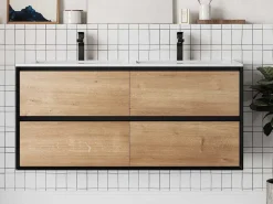 Hangend Badkamermeubel Met Inbouwwastafel - Lichte Naturel En Zwart - 120 Cm - Lannick-Vente-unique Best