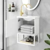 Hangend Badkamermeubel Met Ingebouwde Wastafel - 1 Deur En 1 Open Metalen Plank - Wit (Kraan Niet Inbegrepen)-ModernLuxe