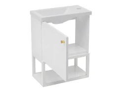 Hangend Badkamermeubel Met Ingebouwde Wastafel - 1 Deur En 1 Open Metalen Plank - Wit (Kraan Niet Inbegrepen)-ModernLuxe