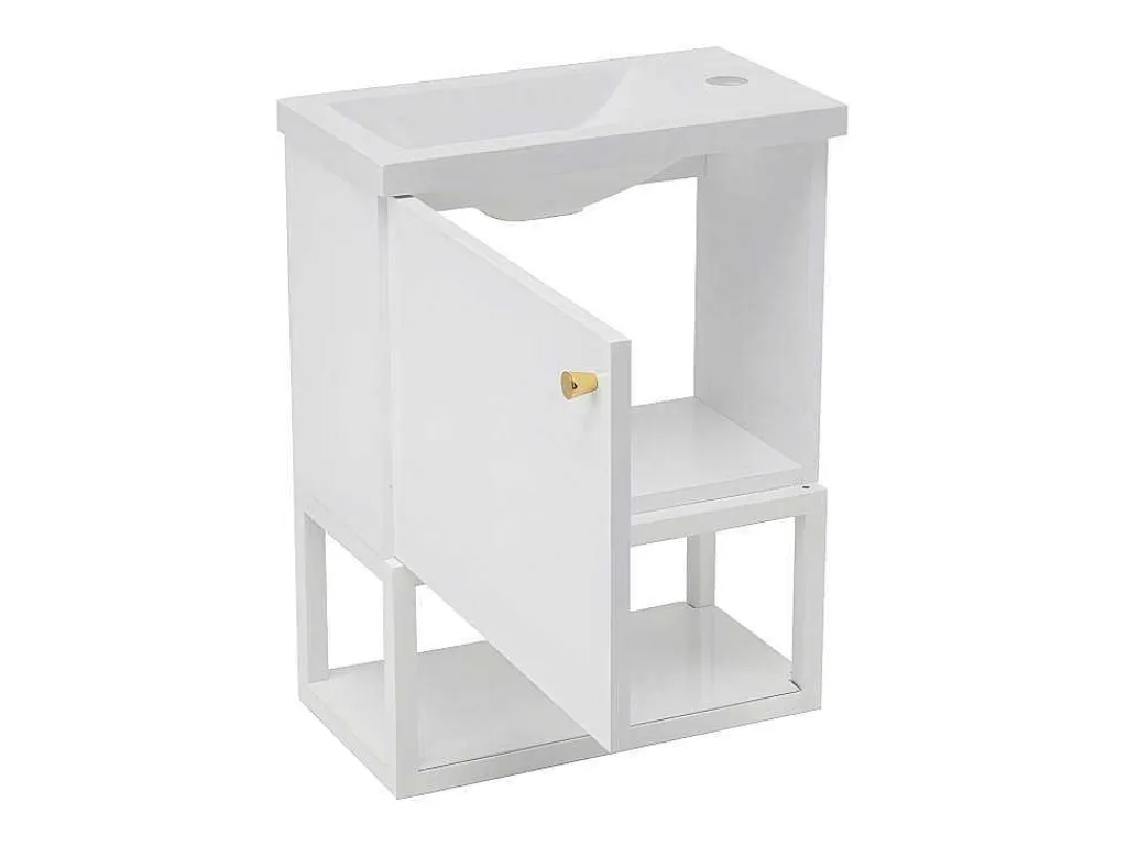 Hangend Badkamermeubel Met Ingebouwde Wastafel - 1 Deur En 1 Open Metalen Plank - Wit (Kraan Niet Inbegrepen)-ModernLuxe