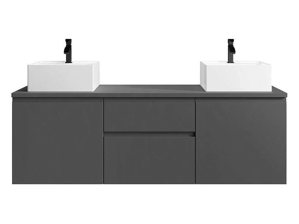 Hangend Badkamermeubel Met Dubbele Wastafel - Grijs - 150 Cm - Jimena Ii-Vente-unique New