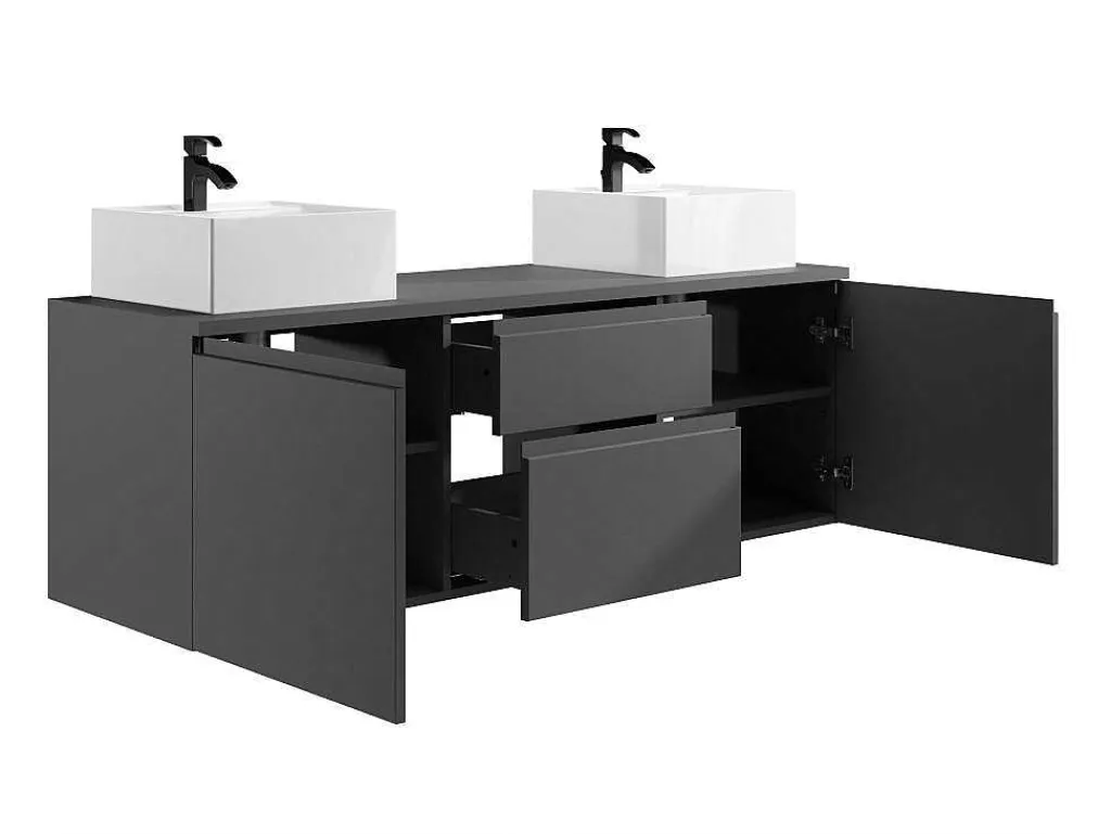 Hangend Badkamermeubel Met Dubbele Wastafel - Grijs - 150 Cm - Jimena Ii-Vente-unique New