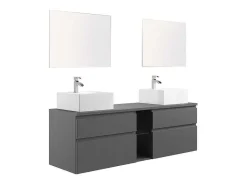 Hangend Badkamermeubel Met Dubbele Wastafel En Spiegels - Grijs - 150 Cm - Magdalena Ii-Vente-unique Sale