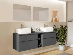 Hangend Badkamermeubel Met Dubbele Wastafel En Spiegels - Grijs - 150 Cm - Magdalena Ii-Vente-unique Sale