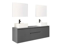 Hangend Badkamermeubel Met Dubbele Wastafel En Spiegels - Grijs - 150 Cm - Jimena Ii-Vente-unique Online