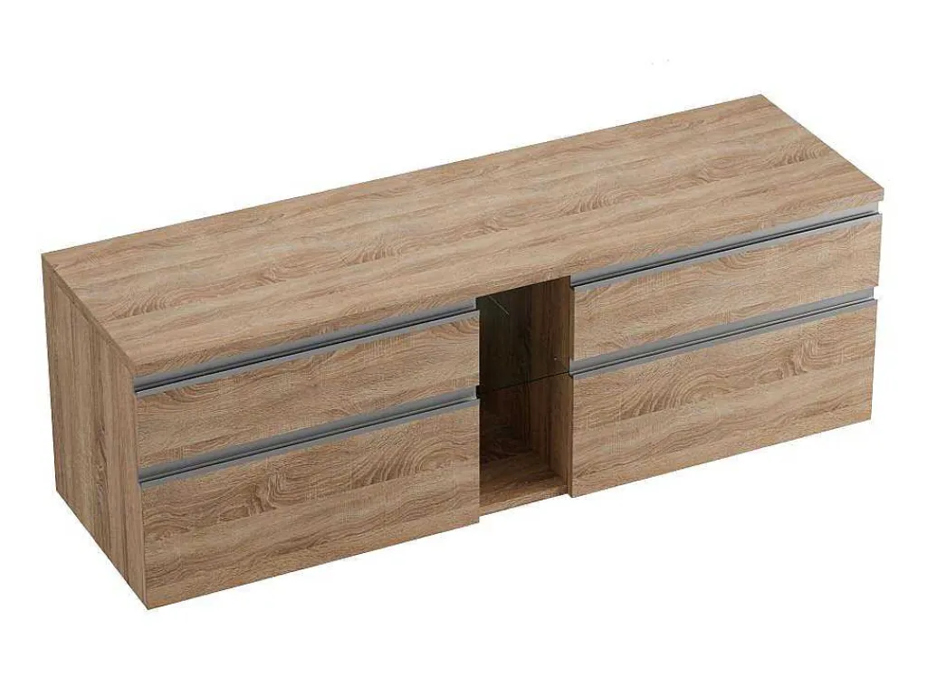 Hangend Badkamermeubel Met Dubbele Wastafel En Spiegels - Natuurlijke Lichte Kleur - 150 Cm - Magdalena Ii-Vente-unique New