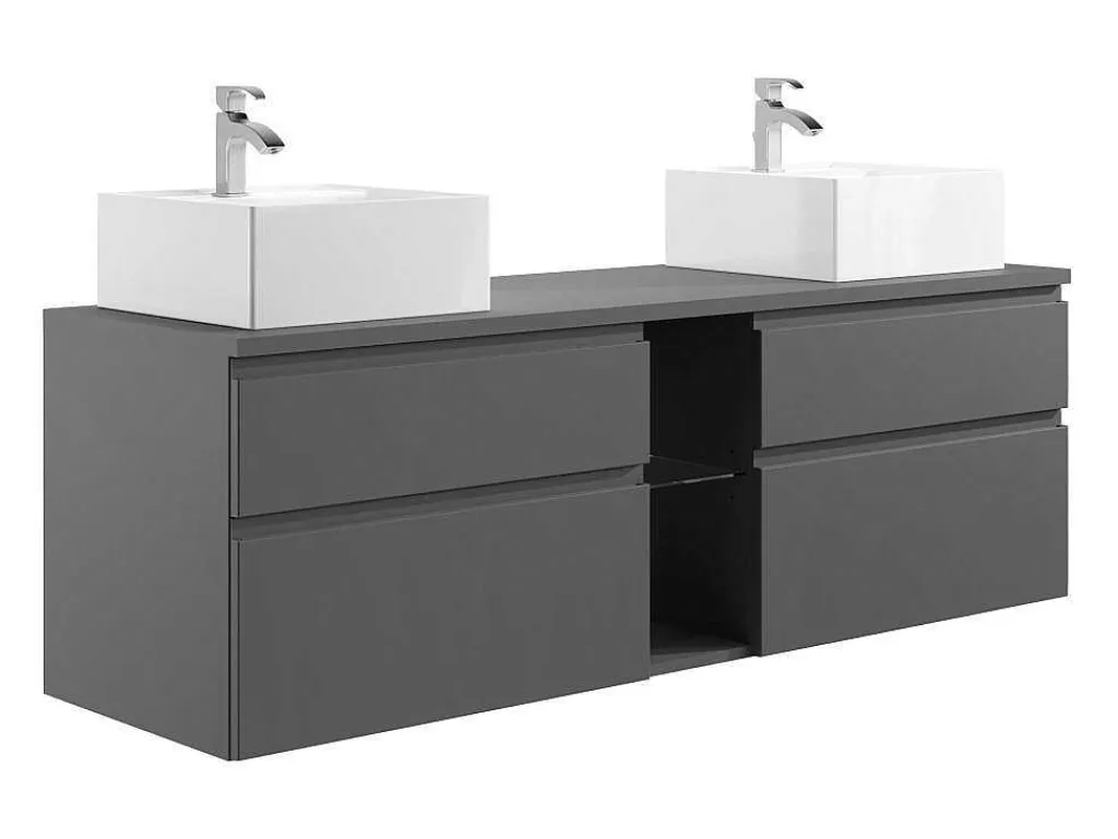 Hangend Badkamermeubel Met Dubbele Wastafel - Grijs - 150 Cm - Magdalena Ii-Vente-unique Online