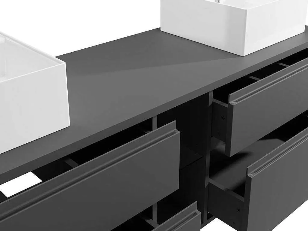 Hangend Badkamermeubel Met Dubbele Wastafel - Grijs - 150 Cm - Magdalena Ii-Vente-unique Online