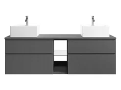 Hangend Badkamermeubel Met Dubbele Wastafel - Grijs - 150 Cm - Magdalena Ii-Vente-unique Online