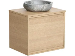 Hangend Badkamermeubel Met Opzet Wastafel Van Steen - Eiken Fineer - 60 Cm - Mesliva-Vente-unique Discount