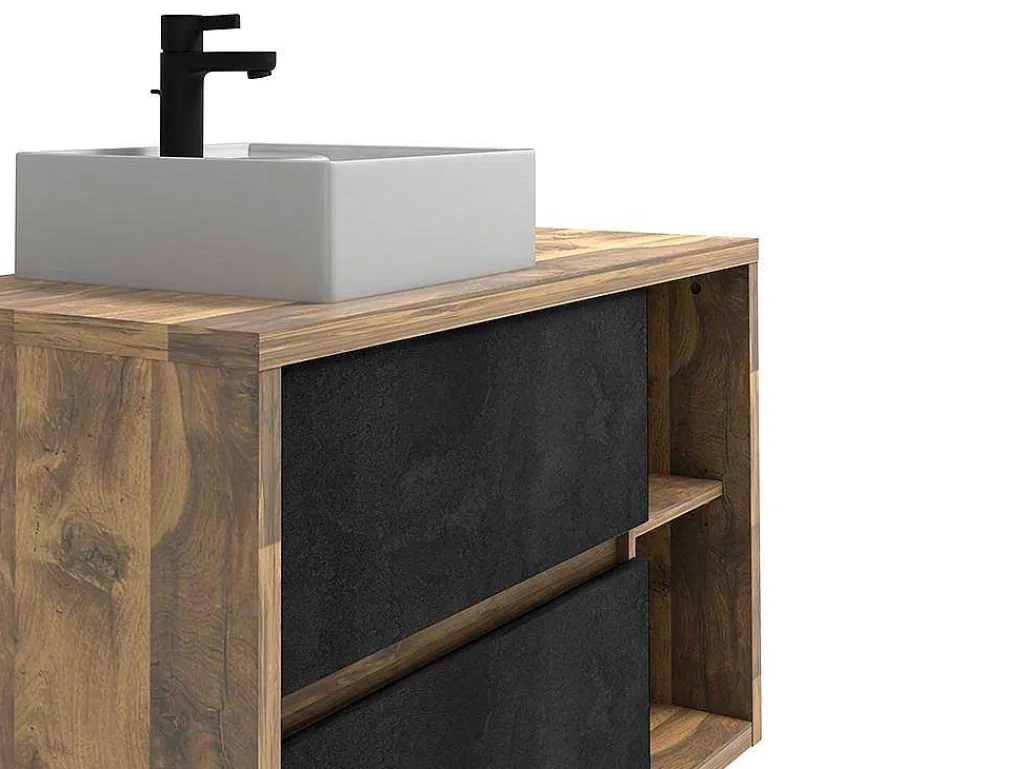 Hangend Badkamermeubel Met Enkele Wastafel - Naturel En Antraciet - 100 Cm - Tikitiki-Vente-unique