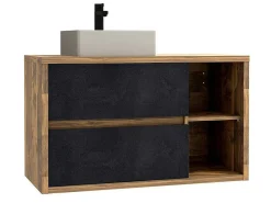 Hangend Badkamermeubel Met Enkele Wastafel - Naturel En Antraciet - 100 Cm - Tikitiki-Vente-unique