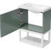 Hangend Badkamermeubel Met Ingebouwde Wastafel - 1 Deur En 1 Open Metalen Plank - Lichtgroen (Kraan Niet Inbegrepen)-ModernLuxe Discount
