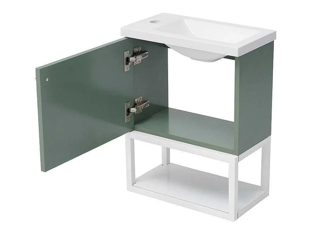 Hangend Badkamermeubel Met Ingebouwde Wastafel - 1 Deur En 1 Open Metalen Plank - Lichtgroen (Kraan Niet Inbegrepen)-ModernLuxe Discount