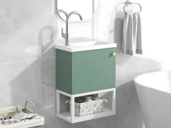 Hangend Badkamermeubel Met Ingebouwde Wastafel - 1 Deur En 1 Open Metalen Plank - Lichtgroen (Kraan Niet Inbegrepen)-ModernLuxe Discount