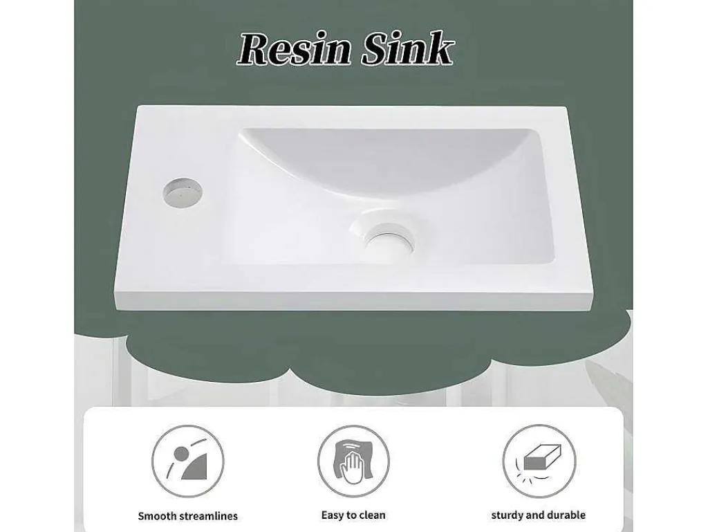Hangend Badkamermeubel Met Ingebouwde Wastafel - 1 Deur En 1 Open Metalen Plank - Lichtgroen (Kraan Niet Inbegrepen)-ModernLuxe Discount