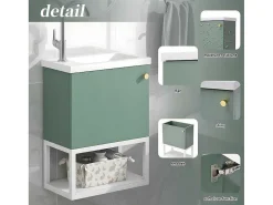 Hangend Badkamermeubel Met Ingebouwde Wastafel - 1 Deur En 1 Open Metalen Plank - Lichtgroen (Kraan Niet Inbegrepen)-ModernLuxe Discount