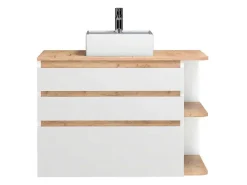 Hangend Badkamermeubel Met Wastafel - Naturel En Wit - 96 Cm - Anida-Vente-unique
