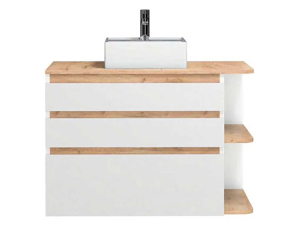 Hangend Badkamermeubel Met Wastafel - Naturel En Wit - 96 Cm - Anida-Vente-unique