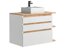 Hangend Badkamermeubel Met Wastafel - Naturel En Wit - 96 Cm - Anida-Vente-unique