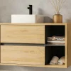 Hangend Badkamermeubel Met Enkele Wastafel - Naturel - 100 Cm - Purnal-Vente-unique Clearance