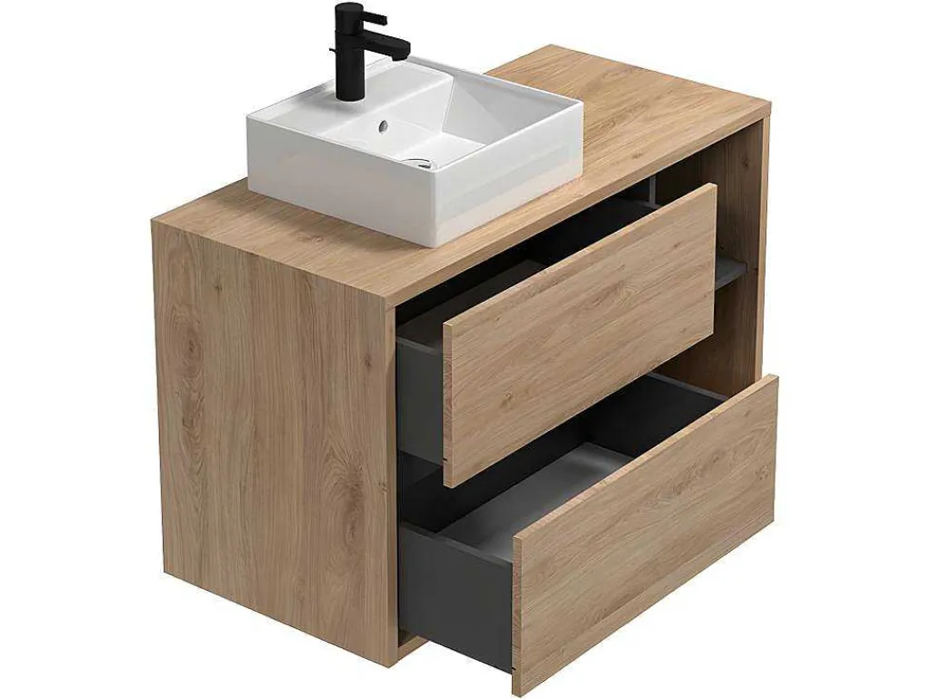 Hangend Badkamermeubel Met Enkele Wastafel - Naturel - 100 Cm - Purnal-Vente-unique Clearance