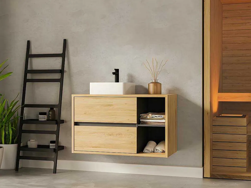 Hangend Badkamermeubel Met Enkele Wastafel - Naturel - 100 Cm - Purnal-Vente-unique Clearance