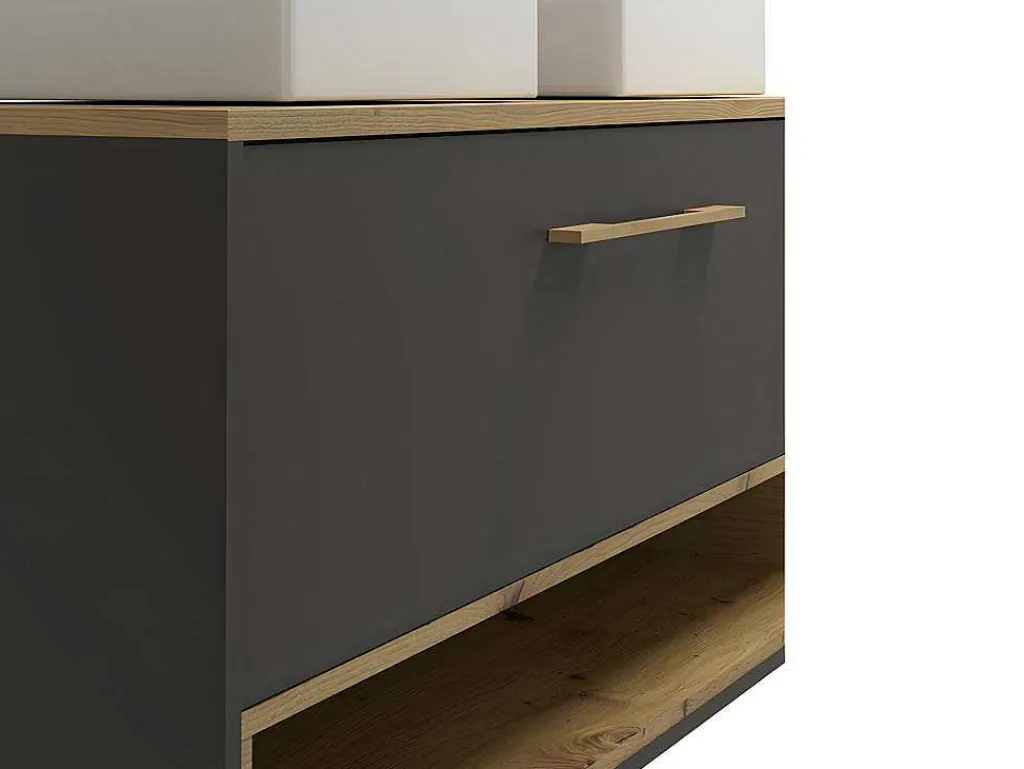 Hangend Badkamermeubel Met Dubbele Wastafel - Antraciet - 120 Cm - Yangra-Vente-unique Clearance