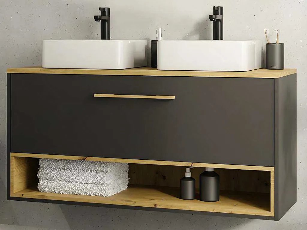 Hangend Badkamermeubel Met Dubbele Wastafel - Antraciet - 120 Cm - Yangra-Vente-unique Clearance
