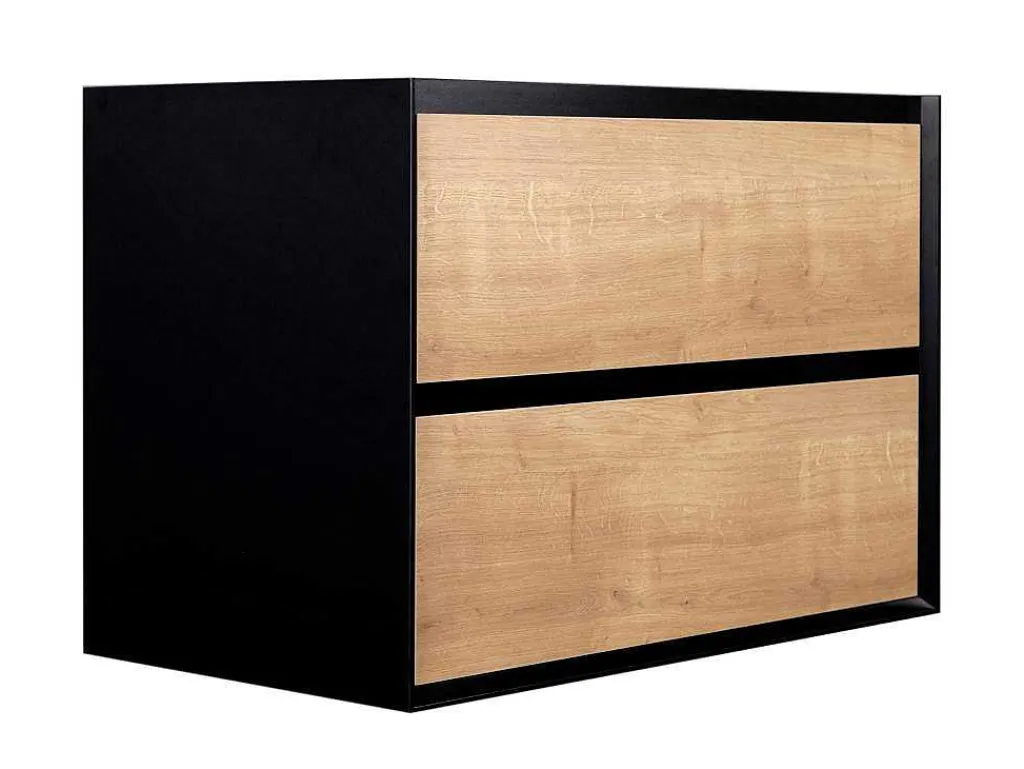 Hangend Badkamermeubel Met Ingebouwde Wastafel - Licht Naturel En Zwart - 80 Cm - Lannick-Vente-unique Best