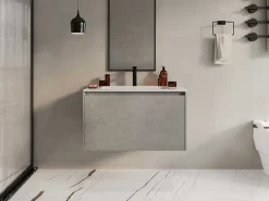 Hangend Badkamermeubel Met Ingebouwde Wastafel - Betongrijs - 80 Cm - Sosthene-Vente-unique Outlet