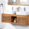 Hangend Badkamermeubel Van Acaciahout Met Dubbele Wastafel En Spiegels - 130 Cm - Penebel-Vente-unique Best