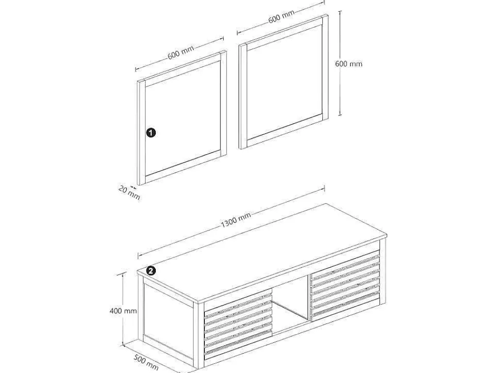 Hangend Badkamermeubel Van Acaciahout Met Dubbele Wastafel En Spiegels - 130 Cm - Penebel-Vente-unique Best