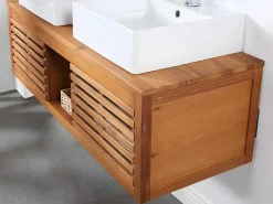 Hangend Badkamermeubel Van Acaciahout Met Dubbele Wastafel - 130 Cm - Penebel-Vente-unique Sale