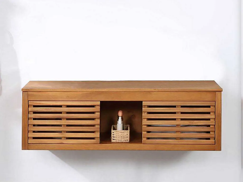 Hangend Badkamermeubel Van Acaciahout Met Dubbele Wastafel - 130 Cm - Penebel-Vente-unique Sale