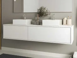 Hangend Badkamermeubel Wit Met Dubbele Wastafel - L150 Cm - Isaure Ii-Vente-unique Hot
