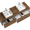 Hangend Badmeubel Met Donker Natuurlijke Kleur En Dubbele Wastafel - L150 Cm - Isaure Ii-Vente-unique New
