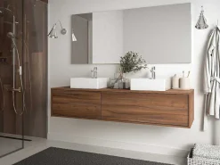 Hangend Badmeubel Met Donker Natuurlijke Kleur En Dubbele Wastafel - L150 Cm - Isaure Ii-Vente-unique New