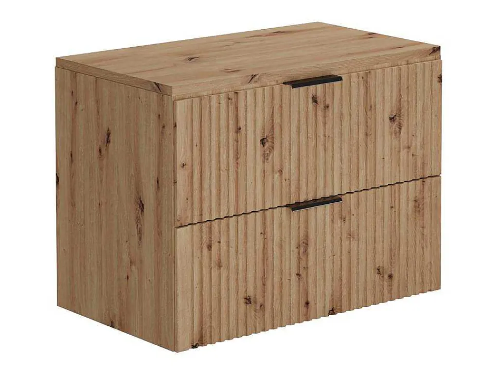 Hangend Geribbeld Badkamermeubel Met Wastafel Om Te Plaatsen - Licht Naturel - 80 Cm - Zevara-Vente-unique Discount