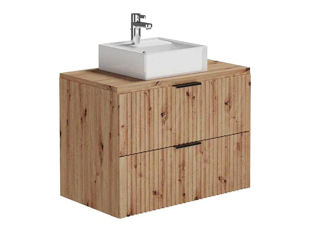 Hangend Geribbeld Badkamermeubel Met Wastafel Om Te Plaatsen - Licht Naturel - 80 Cm - Zevara-Vente-unique Discount